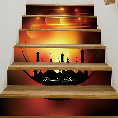 CXQWAN 3D Stair Stickers Creative Ramadan Celebration DIY Decorative Wall Stickers Hallway Self-adhesive Wallpaper Removable Waterproof