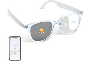 TULBEYS Bluetooth Smart Glasses for Women, AI Translation Glasses Supports 110+ Languages, Build in Mic Speakers, Color Change Lenses Transparent Frame with Polarized UV Protection for Travel Business-Blue