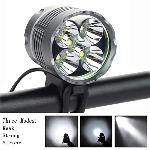5*CREE XM-L T6 6000 Lumen LED aufladbare Fahrradlicht mit 6400mAh Batterie Frontlichter Kopfleuchte Doppelzweck Kopflichter Fahrradlampe vorne wasserdicht Kopflampe - 3