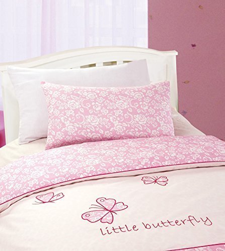 PolyCotton Pink and cream Butterfly Cot /Toddler bed Duvet Cover & Pillowcase Set