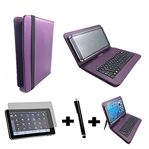 3er Starter Set für Aldi - MEDION LIFETAB X10302 MD 60347 QWERTZ Tastatur Tasche + Stylus Pen + Schutzfolie - 10.1 Zoll Lila Tastatur
