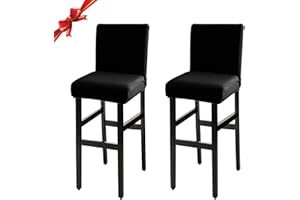 Jaotto Fundas de Silla de Bar 2 Piezas,Fundas para Taburetes Cuadrados de Cocina,Modernas Fundas Taburetes Altos Giratoria Corta Silla Lavable,Cubiertas para Taburete de Bar(Negro,2 Pack)