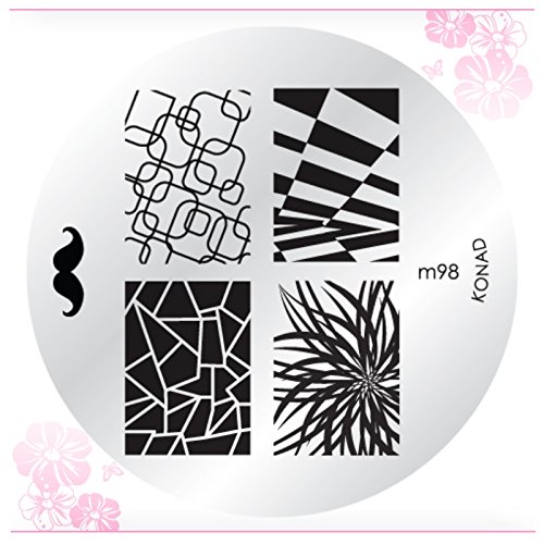 KONAD® Starter Set Basic: Double Edge Stempel zweiseitig + XL Scraper + Schablonenhalter oval + Schablone m98 + NAILFUN Stamping Lack weiss 11ml - 3