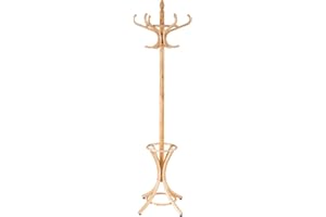 RELAX4LIFE Appendiabiti da Terra con Portaombrelli, Legno Massello, Attaccapanni Alto 184 cm, con 8 Ganci e Piedini, Stand Appendiabiti per Ingresso, Corridoio, Entrata