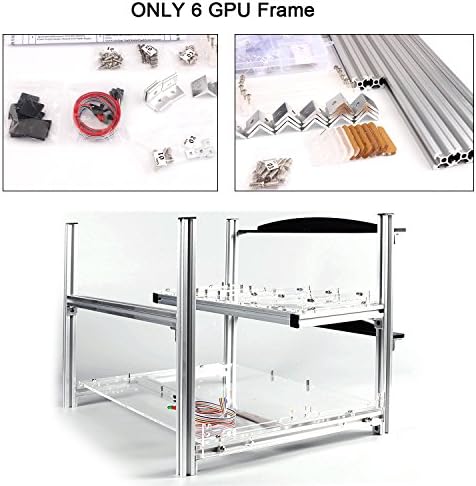 6 GPU Mining Case,Cryptocurrency Miners Aluminum Stackable Open Air Rig Frame Rack Unassembled(Only Frame,no Fan)