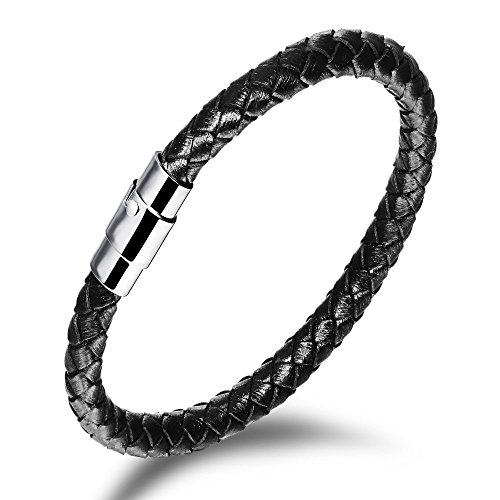 Preisvergleich Produktbild Schmuck Herren Lederarmband Edelstahl Armbänder Herrenarmband Echtleder Armband Für Männer Herrenarmreif Armreif Armkette aus Edelstahl 22cm