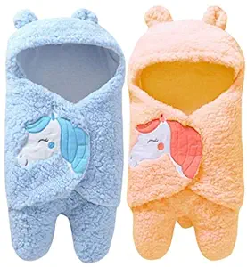 First Kick Baby Blankets Newborn Combo Pack of Super Soft Baby Wrapper Cum Baby Sleeping Bag for Baby Boys, Baby Girls, Babies (76cm x 70cm, 0-6 Months) Pack of 2