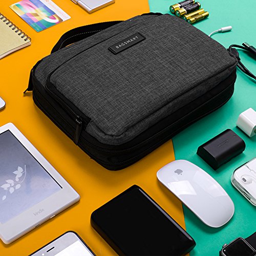 BAGSMART Kompakte Eletronik Aufbewahrungstasche Doppelte Fächer für Tablet, USB Stick , Kabel, Speicherkarte Schwarz - 2