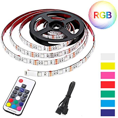 CAVEEN RGB 2M 5050 SMD - Striscia LED, Impermeabile, Porta USB, 5 V, 1 A, 17 Tasti, Telecomando Senza Fili con 3 recettori