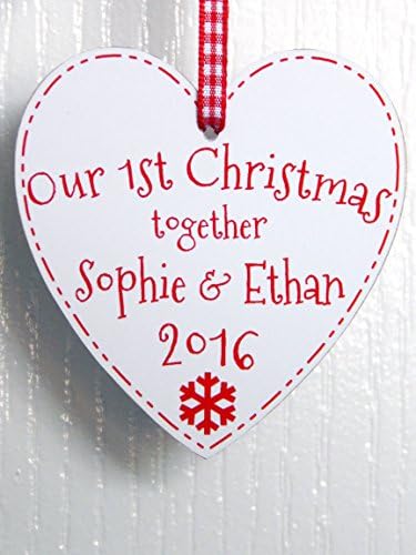 Our First Christmas Together Heart Decoration Personalised with Any Names and Year 1st Xmas Tree Bauble Handmade in The UK