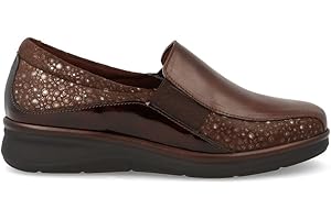 Pitillos - Mocasín,Zapato con cuña,Gomas en los Lados,Suela de Goma,Plantilla Extraible,clásico,Piel y Tela para: Mujer