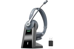 EARBAY Bluetooth Headset with Microphone, Wireless Headset with Mic Noise Cancelling & USB Dongle, On Ear Wireless Headphones with Mic Mute & Charging Dock for PC/Cell Phone/Zoom/Skype/Office