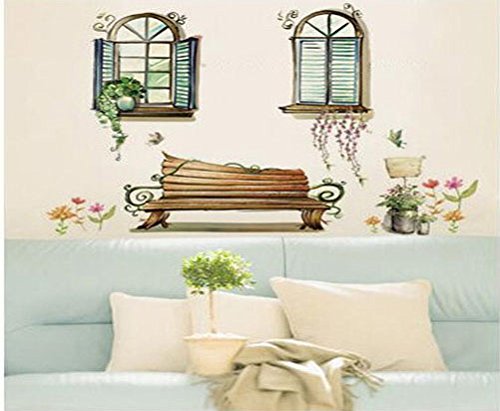 Abnehmbare Wandsticker Wandtattoo Größe: 60cm*90cm Home Dekoration pastoralen Stil Stuhl falsche Fenster - 2