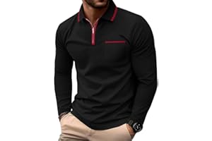 PrinStory Mens Long Sleeve Polo Shirts Quarter Zip Polo Shirts Golf Tennis Tops Casual Cotton Tee Tops With Pockets