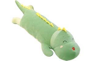 Cpoeof Dinosauro Peluche Almohada,Largo Suave De Dinosaurio De Animales MuñEcas CojíN De Peluche Abrazando Almohada Juguetes Regalo para NiñOs (Green-Smile Eyes, 80cm)