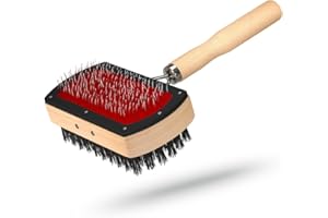 NATURASAN Lammfellbürste für Lammfelle und Schaffelle, Robuste Universal-Pflegebürste aus Holz, auch als Fellbürste für Haustiere, Hunde und Katzen, Zupfbürste Doppelt