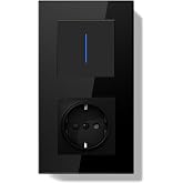 BSEEDLIFE Socket with Switch, Recessed Wall Switch with Glass Frame with LED Indicator, 1 Gang 1 Way, Easy Installation Claw