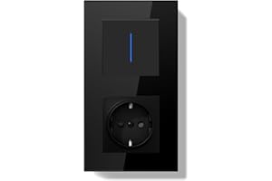 BSEEDLIFE Enchufe con Interruptor,Interruptor Pared Conmutador Empotrado con Marco de Cristal con LED Indicador,1 Gang 1 Vía,Fácil Instalación Diseño de Gancho de Garra 157 * 86mm Negro