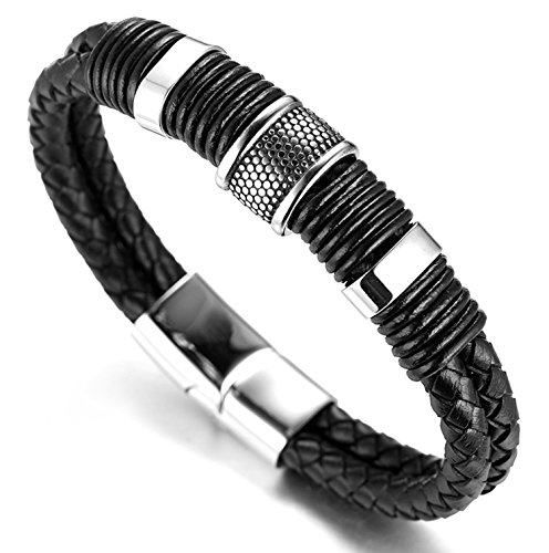 Halukakah ? Solo ? Hombre Piel Auténtica Pulsera de Titanio Negro 8,46