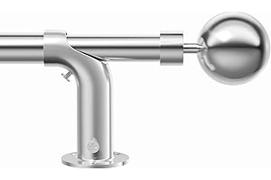 Vuynuxs Adjustable Blackout Curtain Pole - Curved Design 76-208cm (30-83"), 22/25mm Heavy Duty Metal with 60mm Ball Finials for Eyelet Curtains ，Brushed Nickel