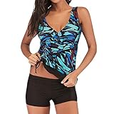 MRURIC☀ Bikini Damen Set bademode Damen Plus Size Print Tankini Badeanzug Beachwear Gepolsterte Badebekleidung Schwimmanzug Strandkleidung Standshorts Bikinihose schwarz Damen Swimsuit