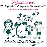 Baby & Kinder Autoaufkleber/Wandtattoo ***3 GESCHWISTER mit Ihrem WUNSCHTEXT***(Größen.- und Farbauswahl) für Auto, Kinderzimmer,Wände,Türen, Autoscheiben/Lack uvm - 10 Motive Boy & Girl zur Auswahl