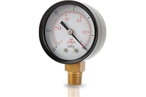 PLYISTY Vakuum Manometer, Vakuummeter 2 Zoll für Luftkompressor Wasser Öl Gas 1/4" NPT untere Halterung MF,0 ～ -30inHg 0 ～ -1bar Universal Vakuum Manometer mit 50 Durchmessern 1/4 NPT