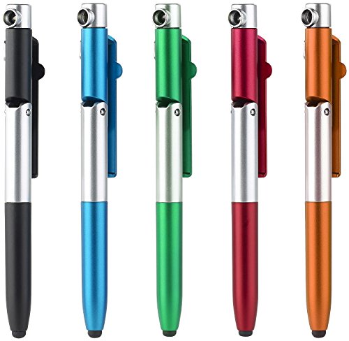 PEARL 4in1-Kugelschreiber mit LED-Lampe, Touchpen und Handy-Ständer, 5er-Set - 3
