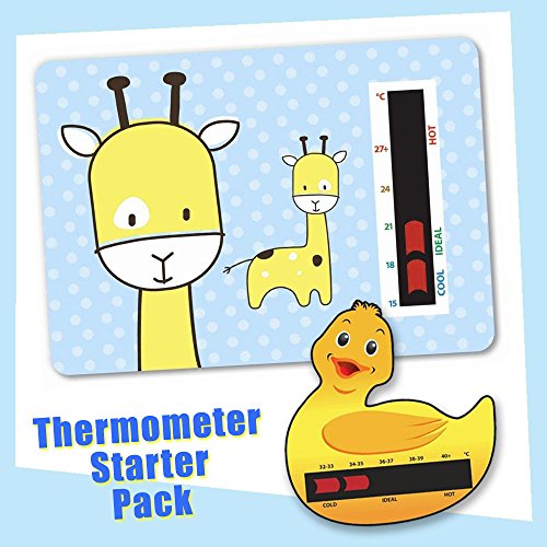 Baby Duck Bath & Blue Giraffe Nursery Room Thermometer Starter Pack - New Technology