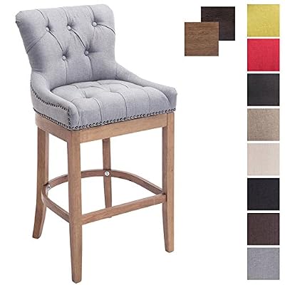 CLP Tabouret De Bar Lakewood en Tissu I Chaise De Bar Rembourrée I Dossier, Pietement Et Repose-Pieds en Bois Gris Clair