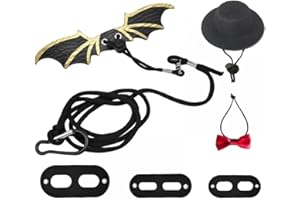Lizard Harness and Lead Set, Adjustable Bearded Dragons Lead, Bat Wings, Costume Accessory with Hat and Bow Tie for Lizards, Reptiles, Geckos, Iguanas, Amphibians and Small Animals