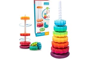 STARNEARBY Baby Spinning Toy Rainbow Stacking, Baby Sensory Spin Gears Stacking Rings Toy, Baby Ring Stacker Toy, Montessori Plugging Toys BPA Free, Early Educational Learning Toys for 12 Months+ (6pcs)