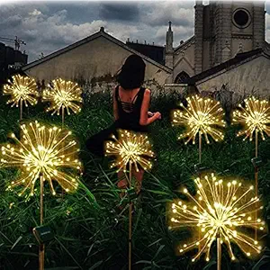 TOAVI 2 PCS Solar Firework Light/Outdoor Solar Garden Decorative Lights/105LED Powered 35 Copper Wires String DIY Landscape Light for Walkway Pathway Backyard Christmas Decoration Parties(Multi-Color)
