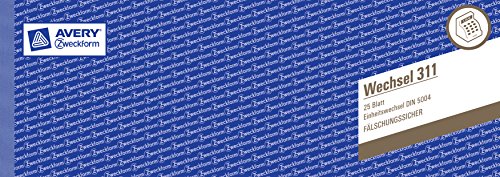 Avery Zweckform 311 Wechsel, Wechsel-Heft nach DIN 5004 (297x105mm, 25 Blatt) blau
