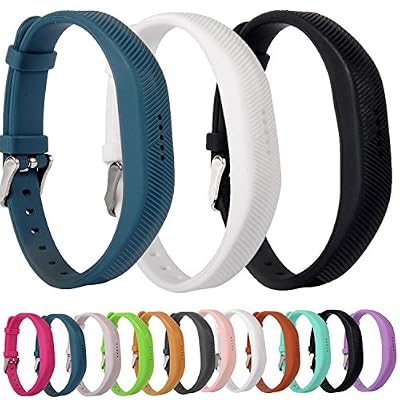 Greatfine Remplacement de Silicone Strap Bandes Wristband Bracelet pour Fitbit Flex 2 Fitness Band avec Boucle en Métal Tracker Activité Accessoires (No Tracker) (StoneBlue/White/Black 3pcs)