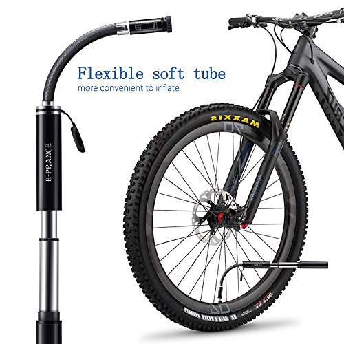 E-PRANCE Fahrradpumpe Luftpumpe Manuell Pumpe aus Aluminium tragbar schwarz, silber - 5