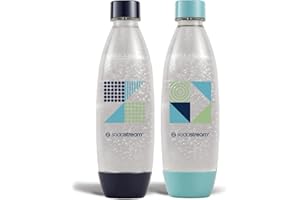 sodastream Lot de 2 Bouteilles 1L pour Machine à Eau Pétillante et Soda | Technologie Snap & Lock à Clipser | Compatible Lave-Vaisselle | sans BPA | Détails Bleu Foncé et Cyan