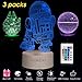 Produktbild HOKEKI 3D LED Star Wars Nachtlicht mit Fernbedienung, 3D Illusion Lampe 3 Muster+16 Farbwechsel Dekor Lampe Lichter Dimmbar Perfekte Geschenke für Kinder Todesstern+R2-D2+Millennium Falcon-3 Packs