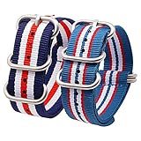 FERZA Home High-End-Uhrenarmband aus Nylon mit Edelstahlschnalle 2-Pack (Color : Blue White Red+Blue Red White, Size : 18mm)