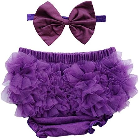 DQdq Baby Infant Girls Cotton Ruffle Panties Briefs Bloomer Purple with Headband