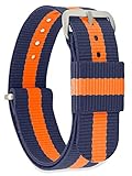 MOMENTO Damen Herren NATO Nylon Ersatz Uhren-Armband Strap mit Edelstahl-Schliesse in Silber und Nylon-Armband in Blau Orange 22mm