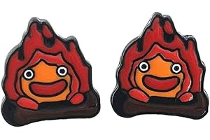DEZHAN Anime Calcifer Earrings Stud, Metal Cartoon Ear Stud for Girls Women and Men