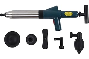 JIAWU Desatascador de Inodoro, Kit de Pistola de Desatascador de Drenaje de Aire de Alta Presión con Barómetro, Desatascador de Inodoro, Desatascador de Desatascador para Fregadero Obstruido
