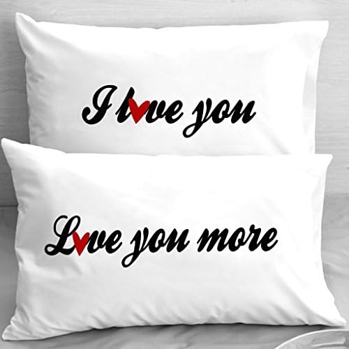 CCouqi I Love You - Love You More Pillow Cases for Couples, Lovers, Wedding, Anniversary, Engagement, Romantic Gift Idea for Him or Her - Bedroom Romantic Heart.