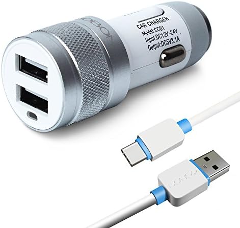  Car Charger - YOBON Quick Charger 5V / 3.1A Dual USB Car Charger, with 3 Feet USB Type C Cable for Samsung S8 / S7 / S6 / Edge, Note 8 / 4, LG, Nexus, HTC and More(Silver)