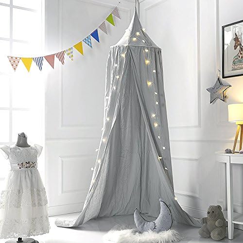 CJOY Children's Round Bottom Bed Tent, Soft Comfortable Breathe Freely Decoration Baby Canopy Kids Princess Game Tent Cotton Mosquito Net (Grey)