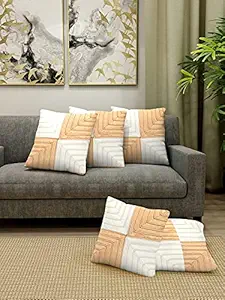 Boutique Bedding Silk Dupion Square Shape Decorative Cushion Cover Set for Living Room, Home | Sofa (Cream, Set of 5) | 16x16 inch