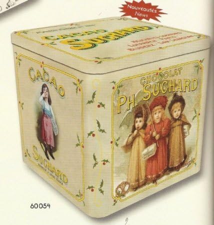 FRENCH VINTAGE METAL BOX 19X19X19cm RETRO AD SUCHARD COCOA CHOCOLATE