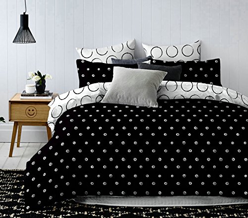 DecoKing Premium Ropa de Cama 200x220 cm 2 Fundas de la Almohada 70x90 cm Funda Nórdica Microfibra Círculo Circunferencia Blanco Negro Dark Night Hypnosis Collection