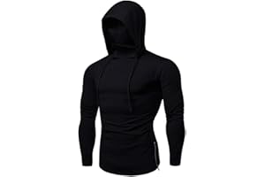 Duohropke Herren Cyberpunk Ninja Hoodie Kapuzenpullover mit Maske Kapuze Langarm Sport Slim Fit Pullover Sweatshirt Halloween Kostüme Totenkopf Biker Kapuzenshirt